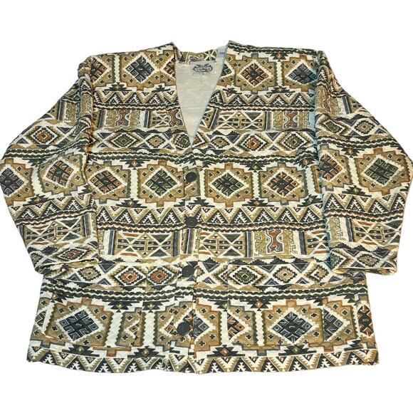 Vintage The Villager Quilted Jacket Geometric Pattern Oversized  Pockets Size M - Picture 1 of 6